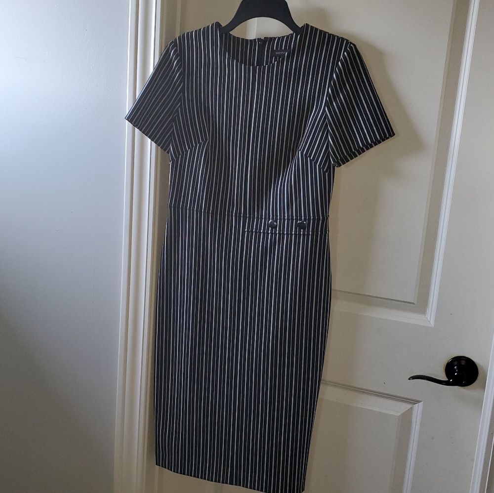 Banana Republic Striped Fitted Dress - Black